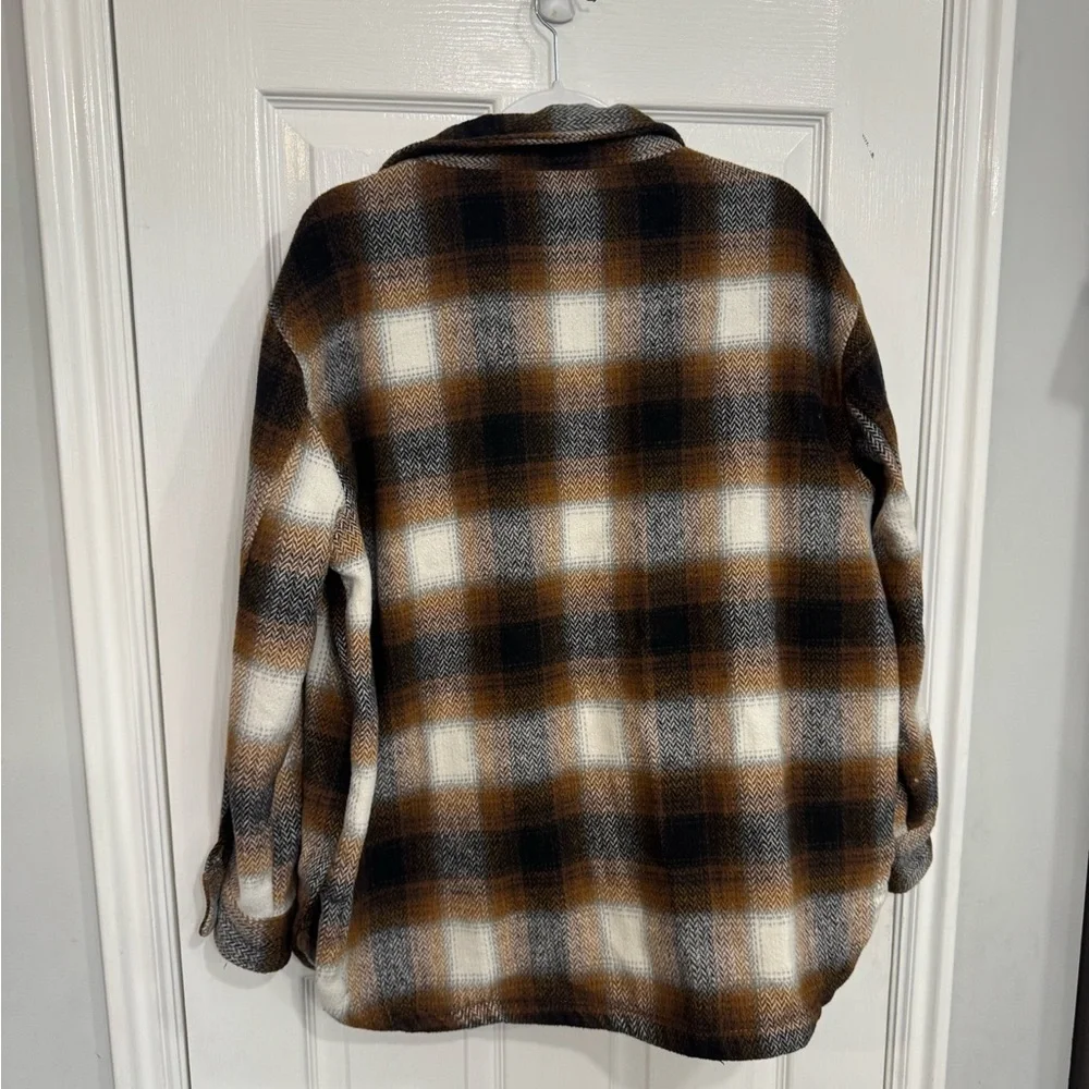 Women's Plaid Shacket Jacket - Brown Multi - Picture 2 of 3